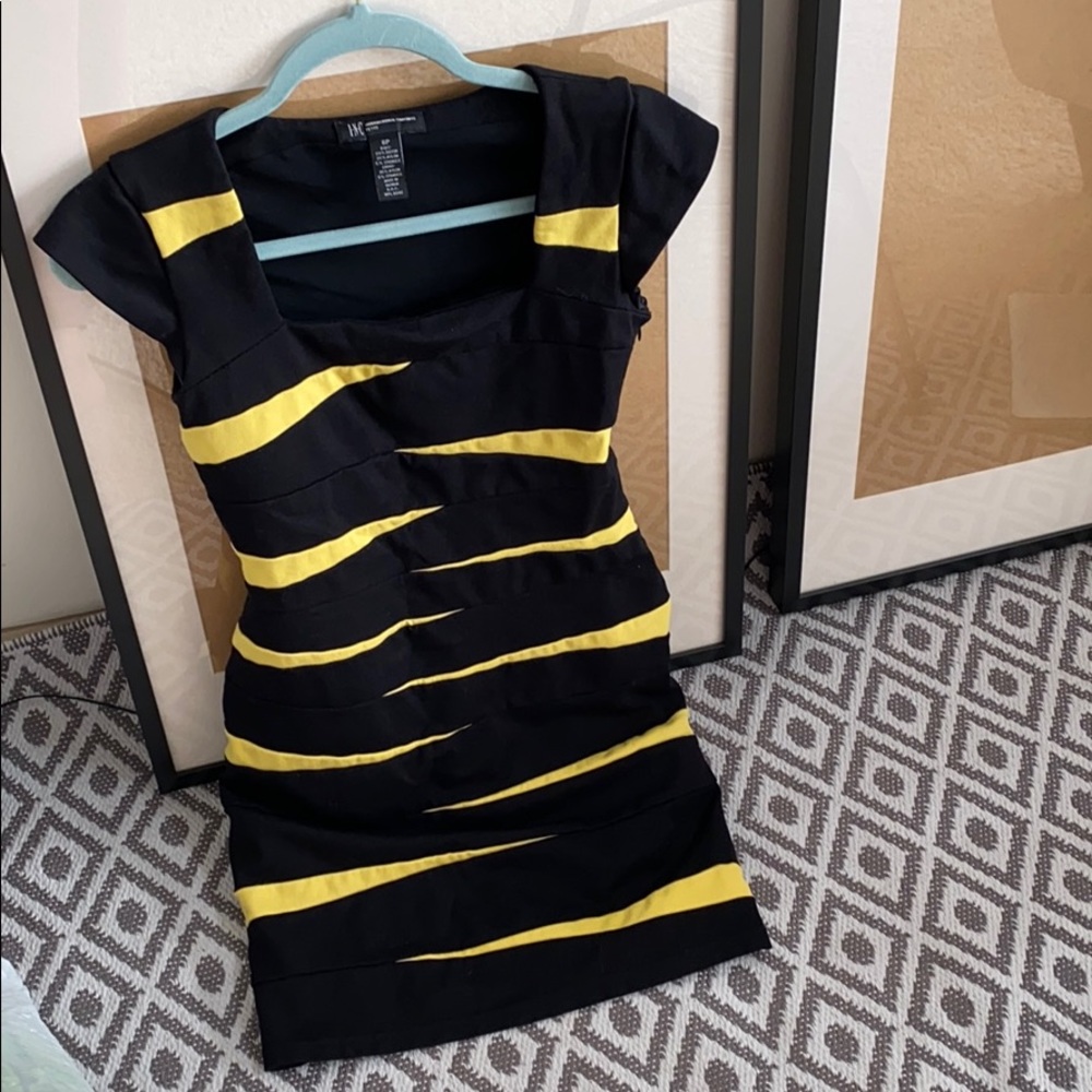 Black yellow stripe bandage dress